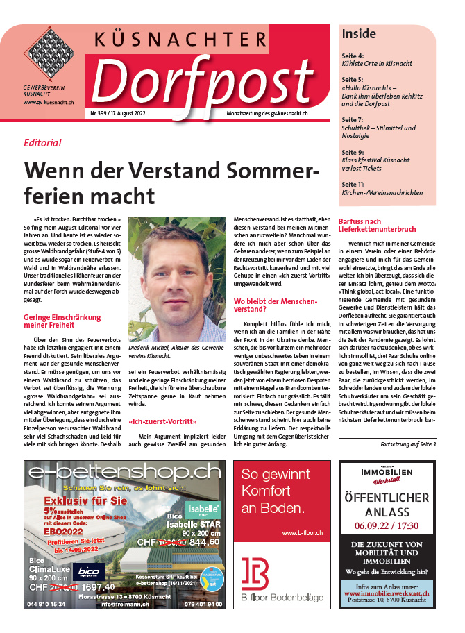 Küsnachter Dorfpost Nr. 399 vom 17. August 2022